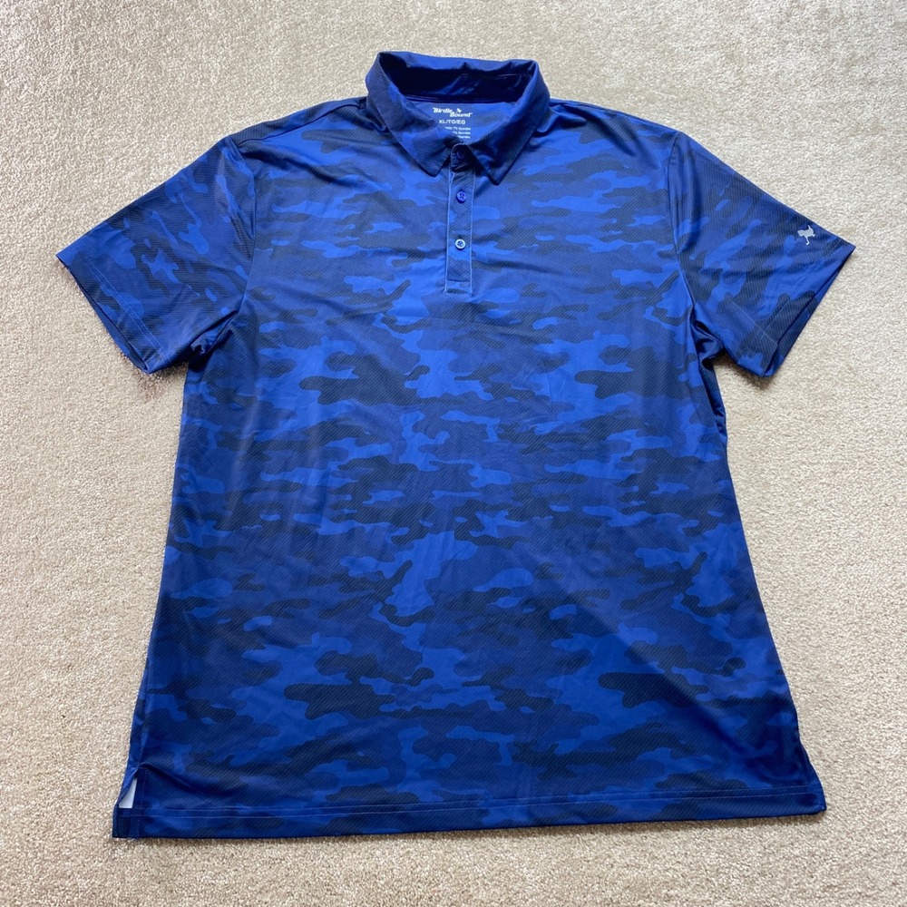 Birdie Bound Shirt Mens XL Blue Camo Golf Polo Activewear Athletic‎ Top